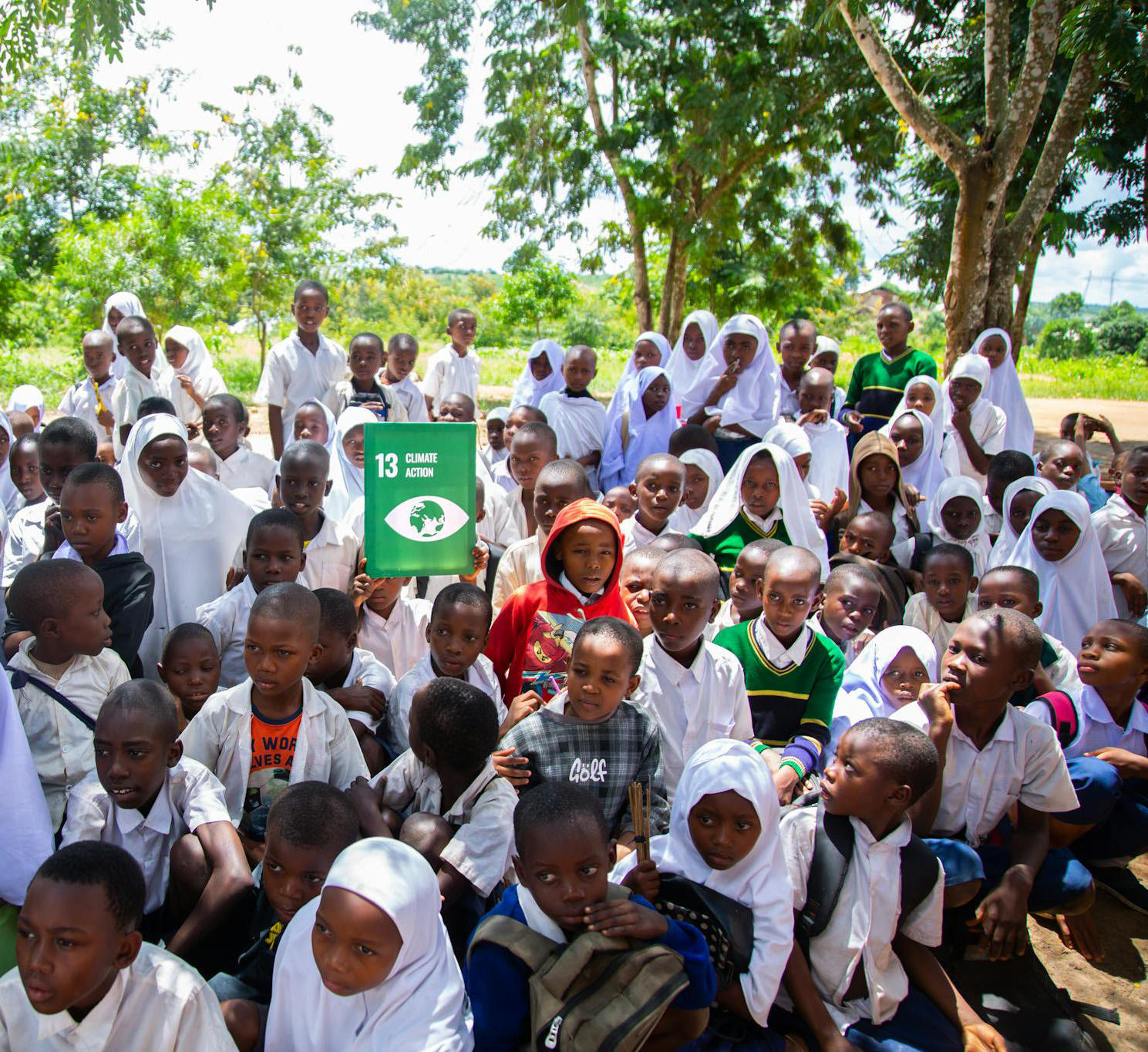 Several Tanzanian children in a group outside